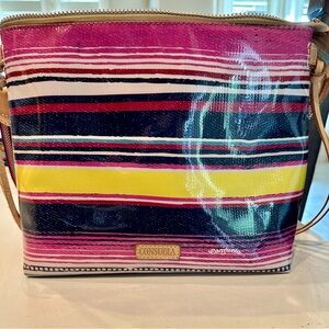 Consuela Pink and Yellow Crossbody Bag with Vibrant Stripes